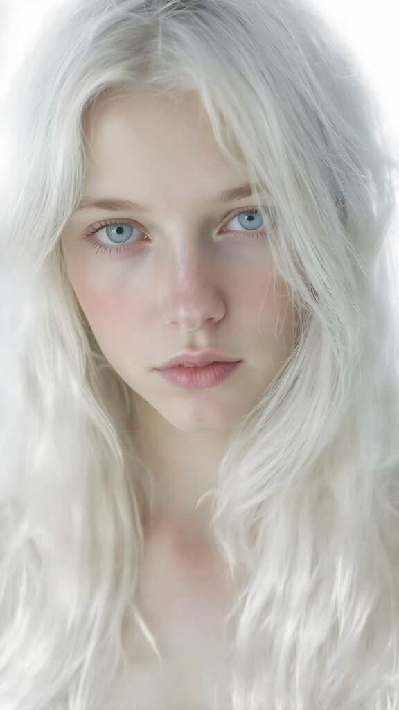 Visualize an otherworldly double exposure photograph, where a (full-body teen girl) with ((pale, almost translucent skin)) is bathed in a (softly blurred, alcohol-drenched glow). Her long, flowing white hair merges with the alcohol ink's fluid patterns, creating a mesmerizing interplay of light and shadow. The beauty, with hyper-realistic luminous eyes, stands out against the (ethereal, alcohol-drenched backdrop), embodying a sense of wonder and fantasy