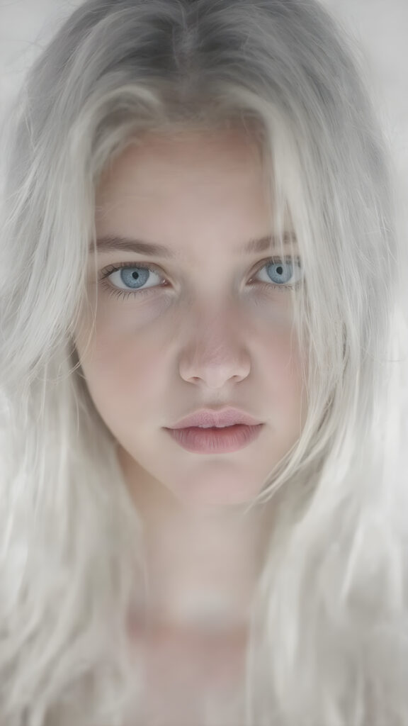 Visualize an otherworldly double exposure photograph, where a (full-body teen girl) with ((pale, almost translucent skin)) is bathed in a (softly blurred, alcohol-drenched glow). Her long, flowing white hair merges with the alcohol ink's fluid patterns, creating a mesmerizing interplay of light and shadow. The beauty, with hyper-realistic luminous eyes, stands out against the (ethereal, alcohol-drenched backdrop), embodying a sense of wonder and fantasy