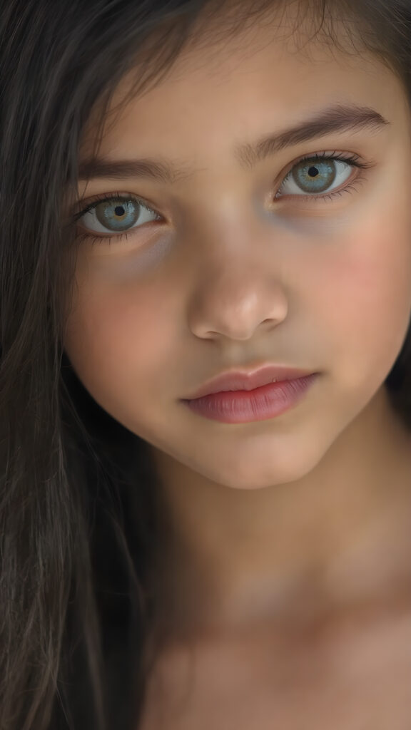 A (((detailed portrait))) of a (((beautiful young girl, a wonderful, soft, flawless face))) with a ((vividly colorful and hyper-detailed expressive, glossy lips, and expressive big happy eyes, yet delicate facial features. Her long, straight soft black hair framing her face as she gazes confidently forward. Her skin is exuding (hyper-realistic, detailed texture), adorned with a (short, intricate colorful floral pattern) that draws attention to her slender figure.