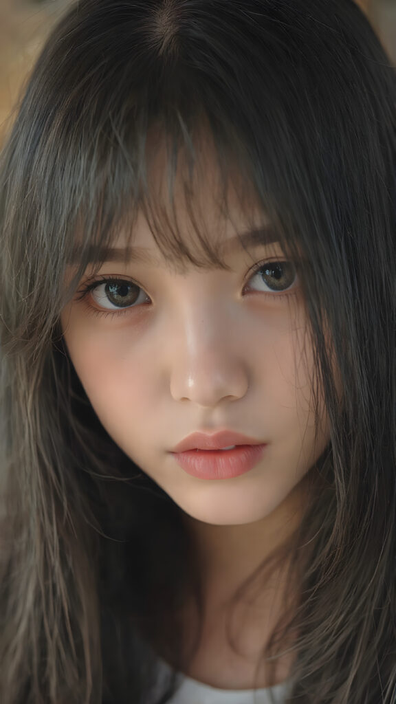 a (((beautiful young girl))) with long, straight black hair and (realistic) dark brown eyes, perfect for showcasing extremely detailed curved body, highly detailed realistic anatomy, realistic digital painting, (((looks at the camera)))