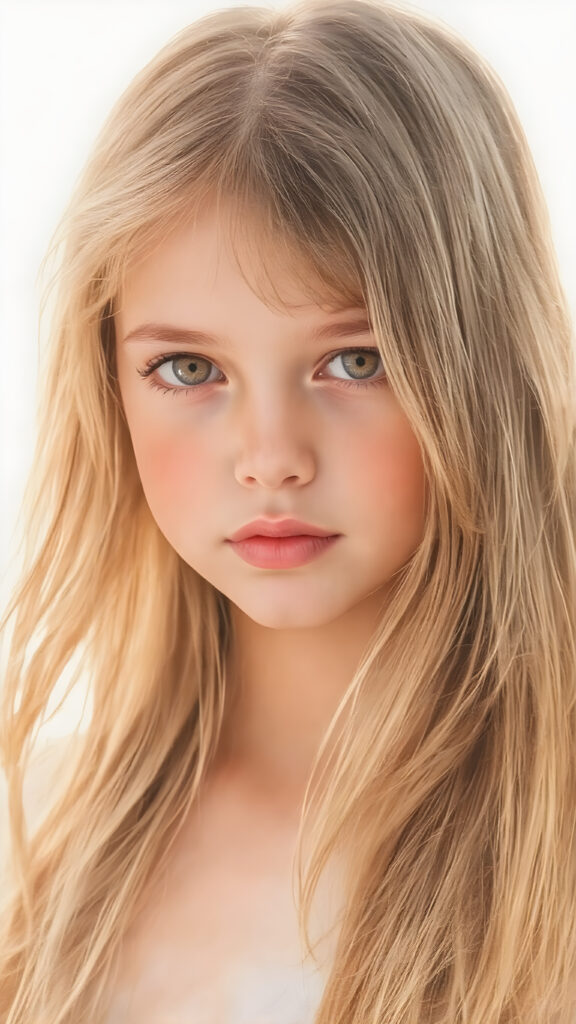 a beautiful detailed drawing from a cute little girl, with (((long, silky straight brown and blonde hair))) that flows down to her back, framing a ((softly curved body)), accentuated by a (sun-kissed glow) that gives off an air of innocent beauty. Her ((natural, warm skin)) adds a touch of realism to this image, which evokes a sense of youthful wonder and nostalgia. She's looking into the camera, with her ((cheekbones)) and ((almond skin)) contrasting against the (golden glow) backdrop