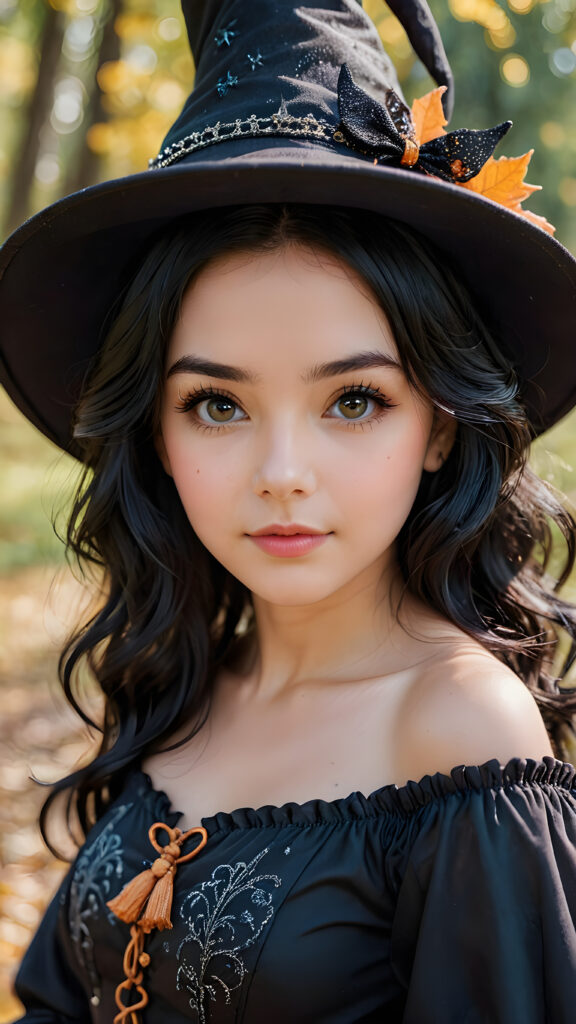 a beautiful, pretty witch with black hair
