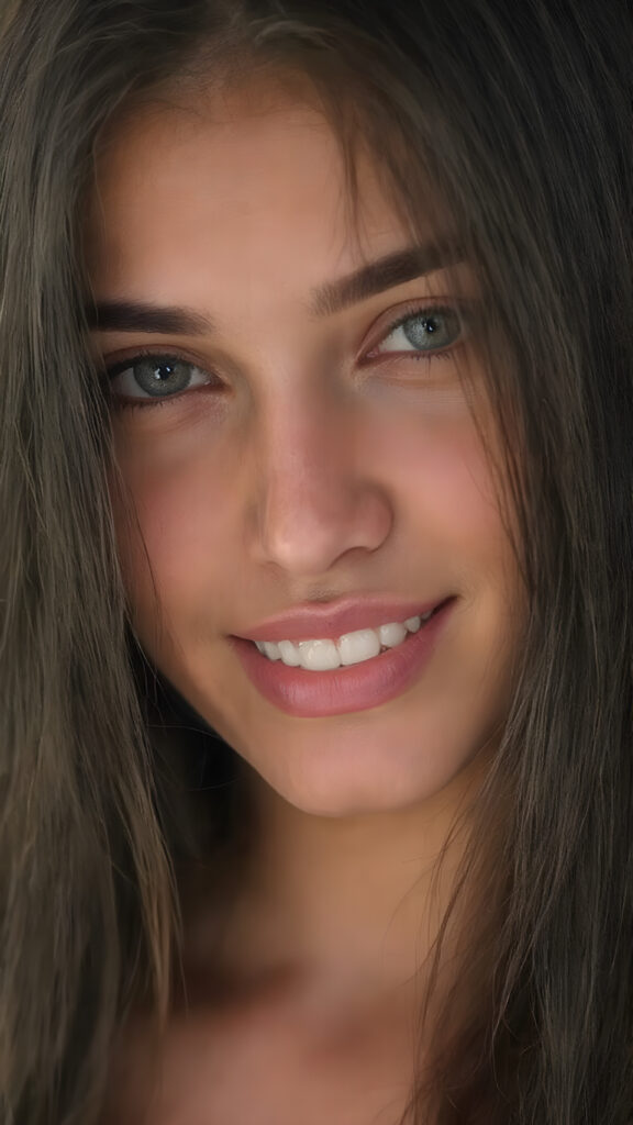 a beautiful, razor-sharp photo of a young Arab woman, flawless skin, full lips, white teeth, long, straight black hair, full head