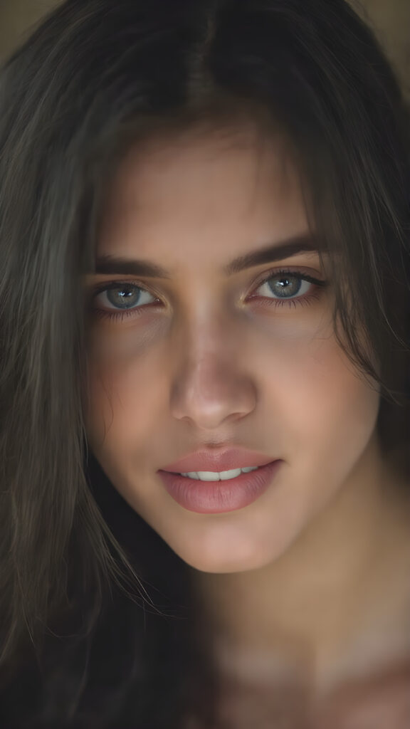 a beautiful, razor-sharp photo of a young Arab woman, flawless skin, full lips, white teeth, long, straight black hair, full head