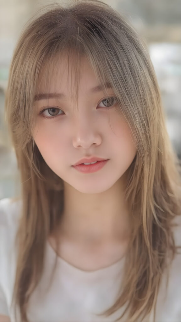 a beautiful, young Asian and Oriental teen girl, ((soft light brown jet straight hair)) ((detailed and realistic hair)), ((detailed, realistic photo)) ((perfect curved body)) ((gorgeous)) ((stunning)) ((cute)), she wears a white short t-shirt