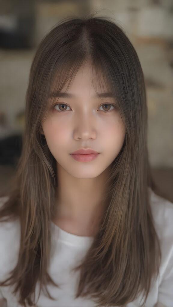 a beautiful, young Asian and Oriental teen girl, ((soft light brown jet straight hair)) ((detailed and realistic hair)), ((detailed, realistic photo)) ((perfect curved body)) ((gorgeous)) ((stunning)) ((cute)), she wears a white short t-shirt