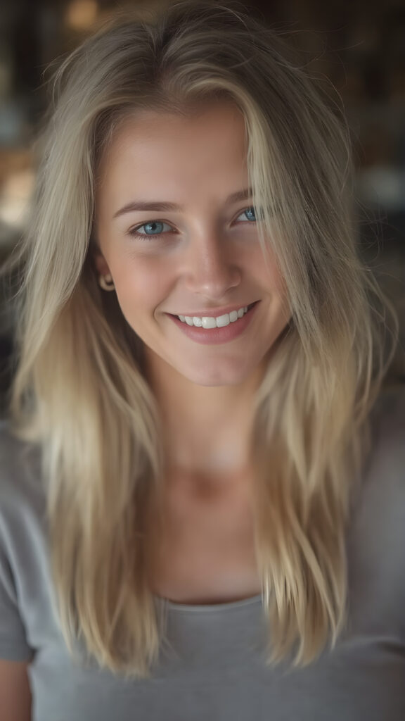 a beautiful you girl, with long blonde hair, smile, she wears a thin cropped t-shirt made of fine silk