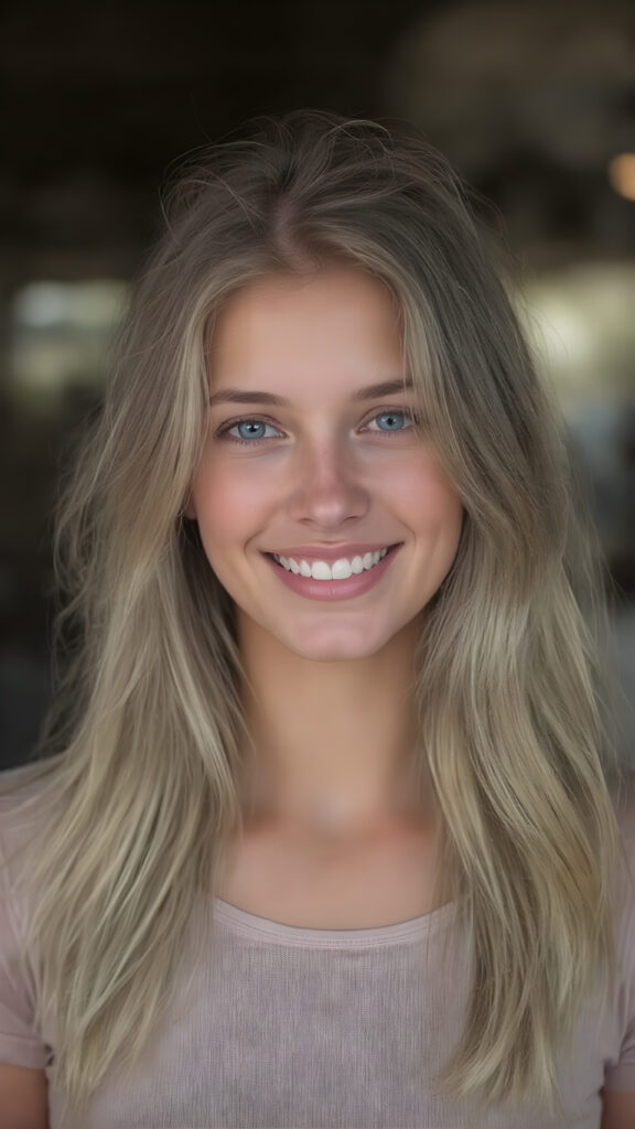 a beautiful you girl, with long blonde hair, smile, she wears a thin cropped t-shirt made of fine silk