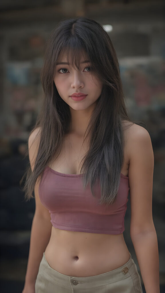 a beautifully drawn (((super realistic Japanese teen girl))), with a curvy figure and intricate details, dressed in a (((super short, tight tank top))), paired with a (((round, short mini skirt))), poised in a playfully confident pose, with long, flowing hair and striking, perfectly detailed eyes