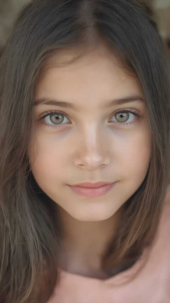 a beautifully photo of a young girl with long, straight black soft hair and piercing brown eyes, round face, full lips, in a serene, natural pose, using a soft, natural light that brings out her youthful features, in 8K resolution, with highly detailed, high-quality coloring that gives off a sense of realism and elegance, white teeth, smile
