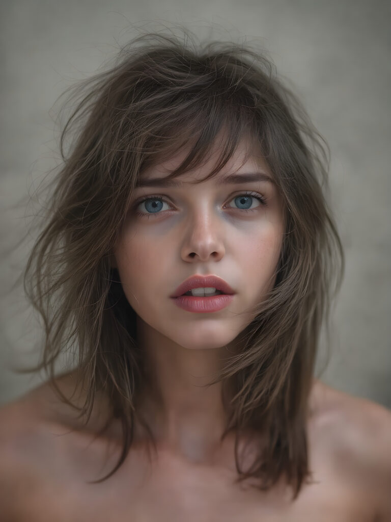 a (((black and white photograph))), vividly contrasted by splashes of (((red lip color))), representing a (((full-body capture))) of a (((beautiful young brunette girl))) with an (((ultra realistic, intricate details))) that defy the laws of physics, with a (((dynamic advanced lighting system))) that brings out the extreme details, composited against a (((natural, grainy backdrop))), emulating a hyper-realistic, advanced photography