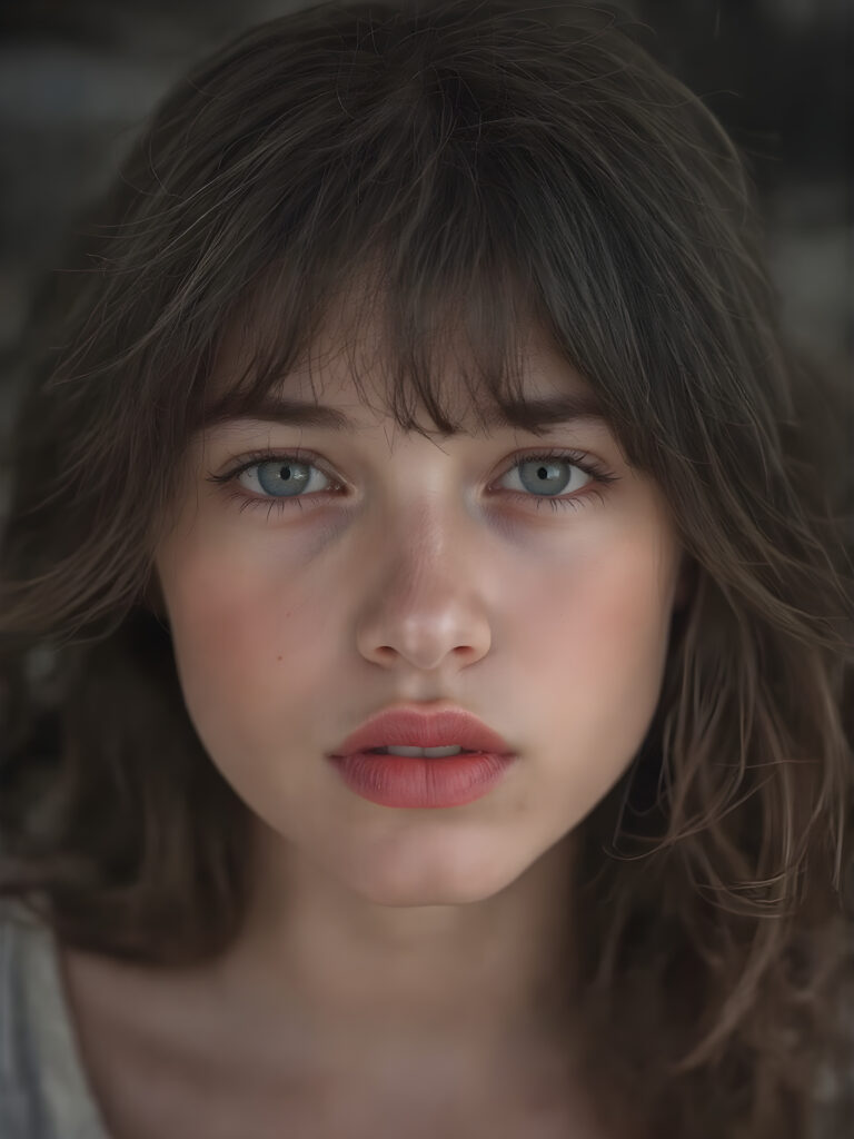 a (((black and white photograph))), vividly contrasted by splashes of (((red lip color))), representing a (((full-body capture))) of a (((beautiful young brunette girl))) with an (((ultra realistic, intricate details))) that defy the laws of physics, with a (((dynamic advanced lighting system))) that brings out the extreme details, composited against a (((natural, grainy backdrop))), emulating a hyper-realistic, advanced photography