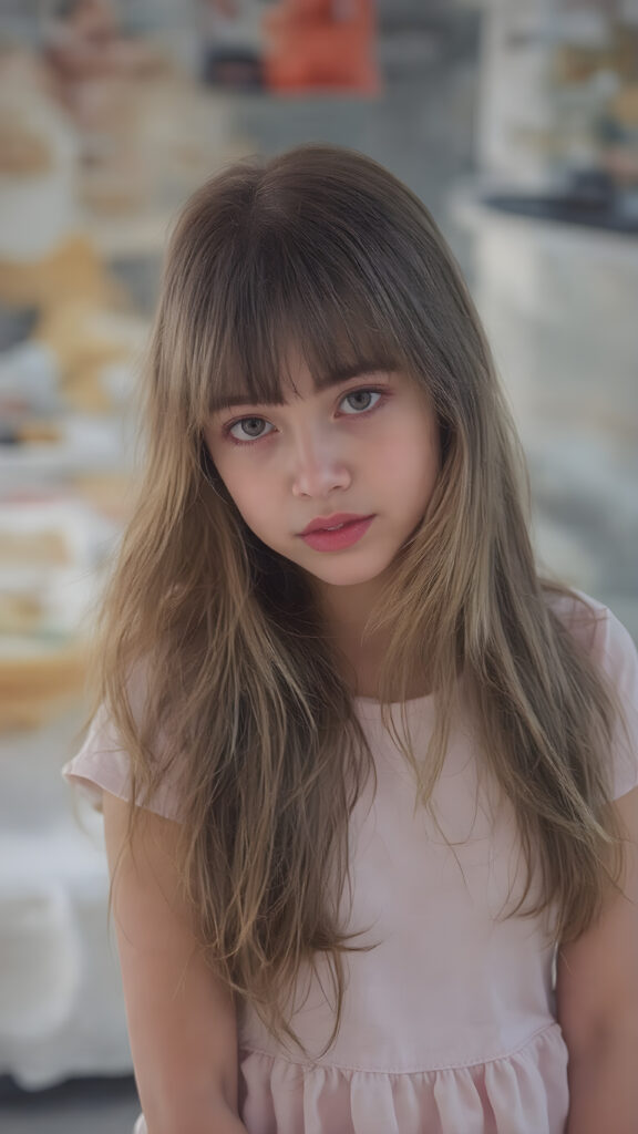 a cute girl, long jet hair, she has a perfect body, wears a super fine Short Sleeve Cotton Jersey Dress