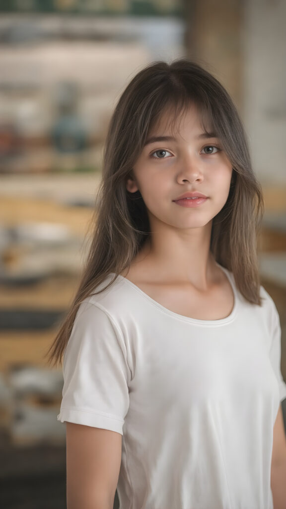 a cute girl, long jet hair, she has a perfect body, wears a super fine Short Sleeve Cotton Jersey Dress