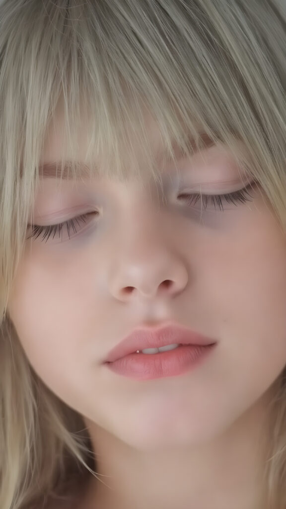 a cute sleeping teen girl, straight hair, full lips