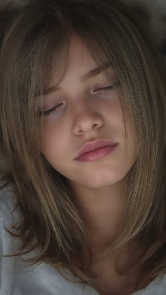 a cute sleeping teen girl, straight hair, full lips
