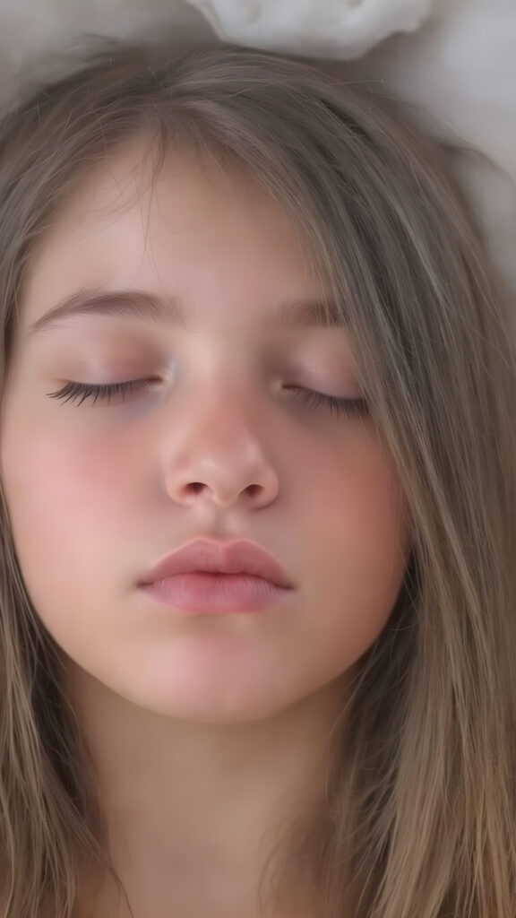 a cute sleeping teen girl, straight hair, full lips
