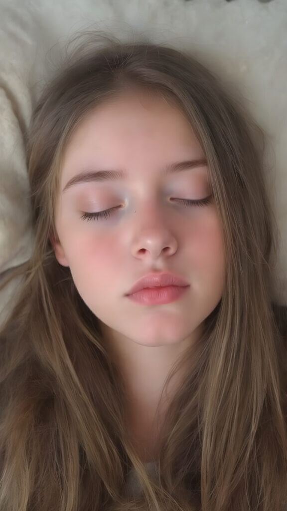 a cute sleeping teen girl, straight hair, full lips