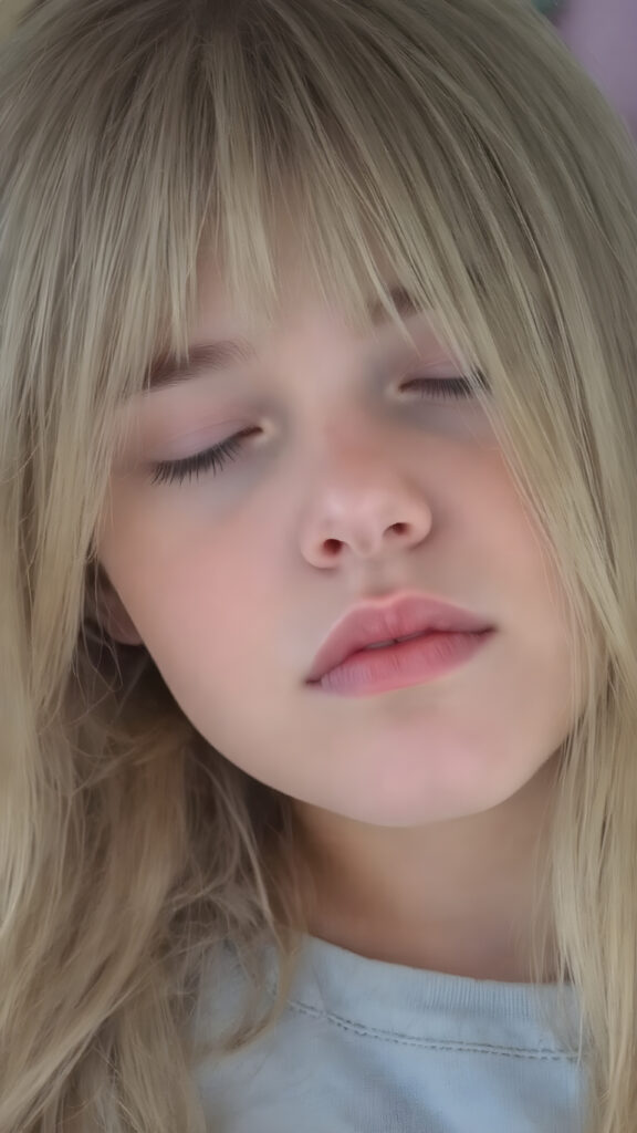 a cute sleeping teen girl, straight hair, full lips