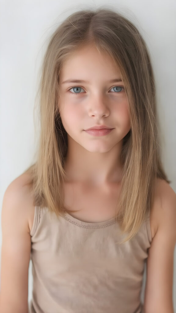 a cute teen girl in a lifting cropped tank top, straight hair