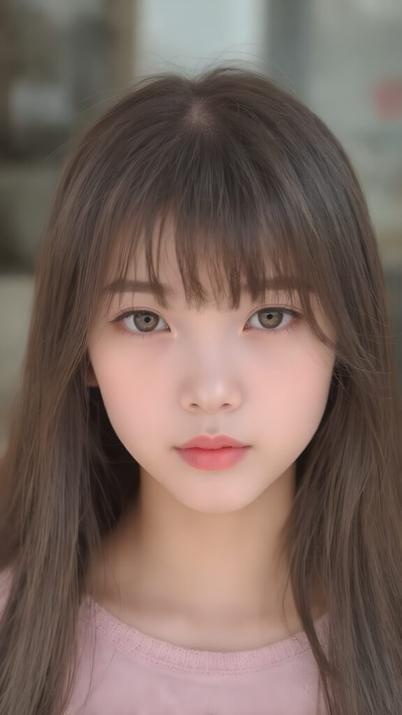 a cute young Asian girl, super long straight hair, round face, full lips, amber eyes, detailed