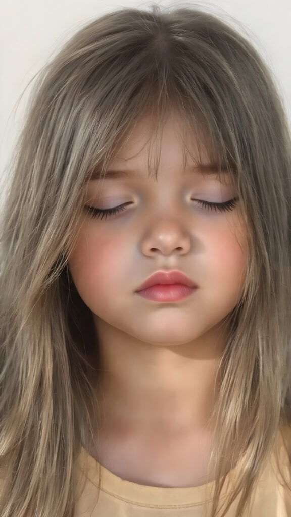 a cute young girl, with (((long, silky, straight hair that falls down to her back))), (((black closed eyes that reflect the sunlight around her face))), her lips parted as if to take in a breath of fresh air, the warmth of the sun kissing her round face, creating a serene moment that exudes a sense of pure joy and tranquility