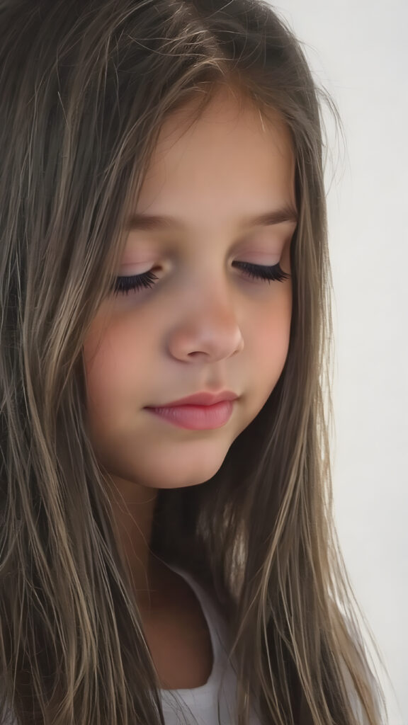 a cute young girl, with (((long, silky, straight hair that falls down to her back))), (((black closed eyes that reflect the sunlight around her face))), her lips parted as if to take in a breath of fresh air, the warmth of the sun kissing her round face, creating a serene moment that exudes a sense of pure joy and tranquility