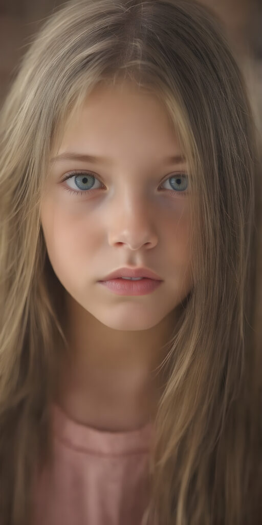 a cute young girl, super long straight hair, round face, full lips, amber eyes, detailed