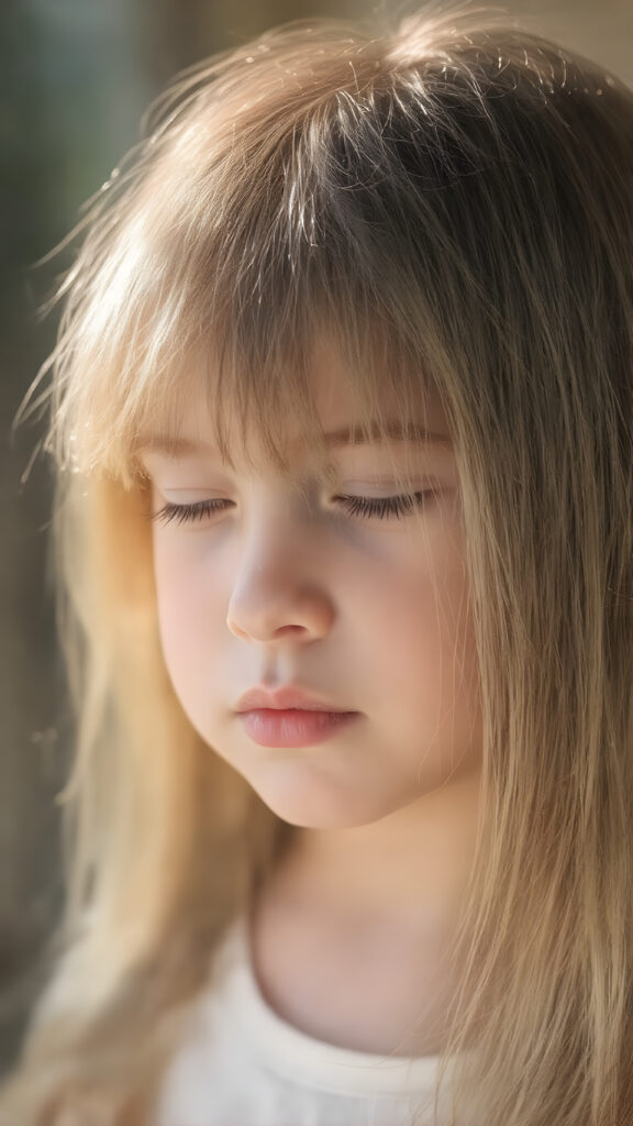 a cute young girl, with (((long, silky, straight hair that falls down to her back))), (((black closed eyes that reflect the sunlight around her face))), her lips parted as if to take in a breath of fresh air, the warmth of the sun kissing her round face, creating a serene moment that exudes a sense of pure joy and tranquility