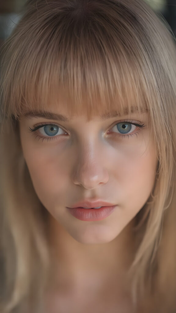 a detailed and realistic young woman with straight pink soft hair, the hair frame her round face, bangs, cute, gorgeous, stunning