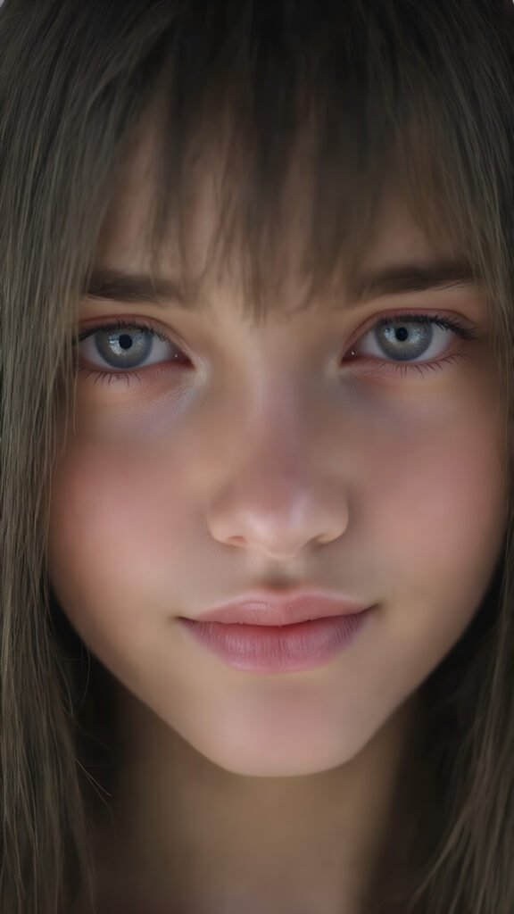 a face portrait shot from a (((stunningly beautiful young girl))) with an exceptionally long, thick, straight obsidian black hair intricately styled in sleek, voluminous locks that frame her face perfectly, her eyes are the most gorgeous in the world, with a perfect oval shape and cutting-edge technology like irises that match the color of her eyes and enhance their beauty. Her face exudes ultra realism, with fine lines that convey a sense of luxurious opulence. She's captured in a front view, showcasing her full figure elegantly, with a warm smile that gives her a cute, inviting expression, ((open mouth and white teeth))