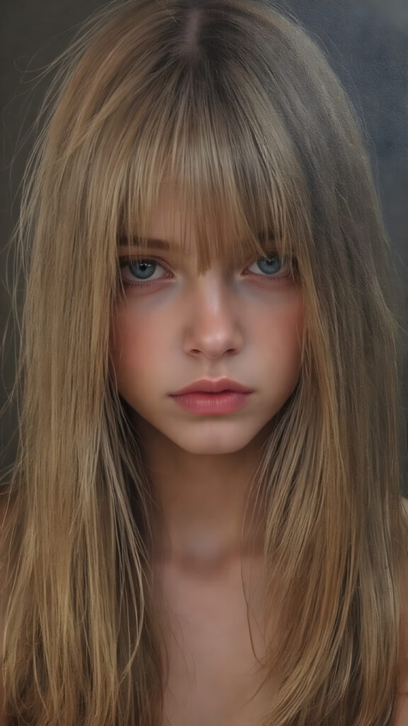 a (((full body view))) of a (((petite teen girl))), with very long straight hair