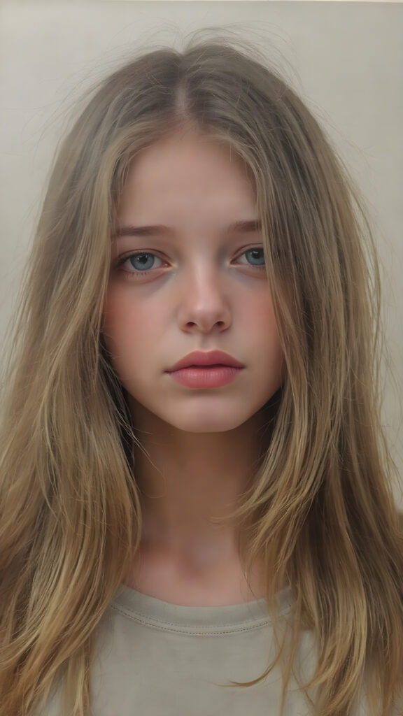 a (((full body view))) of a (((petite teen girl))), with very long straight hair