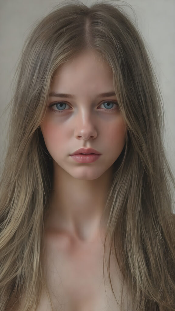 a (((full body view))) of a (((petite teen girl))), with very long straight hair