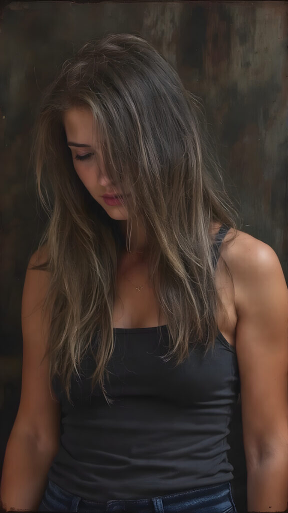 a girl in a lifting tank top, long hair