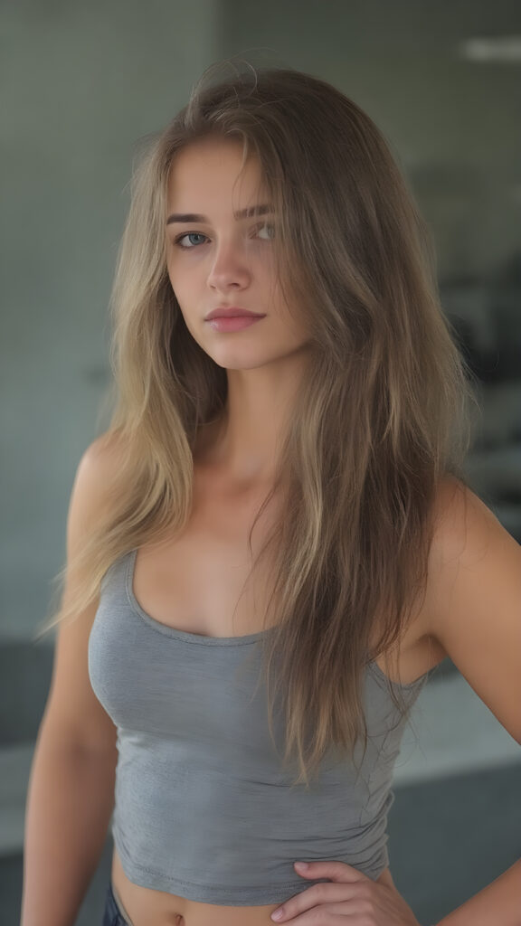a girl in a lifting tank top, long hair