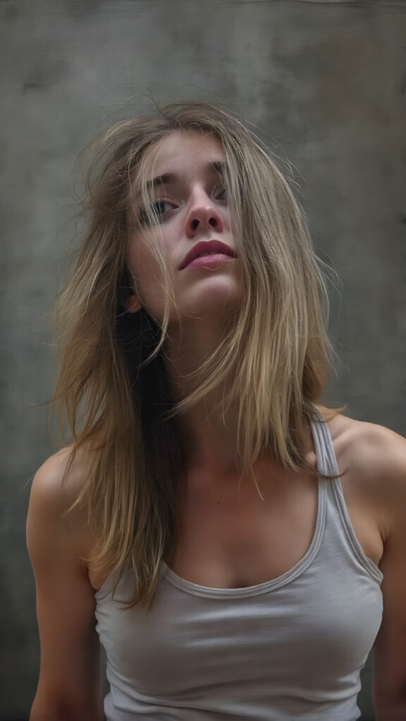 a girl in a lifting tank top, long hair