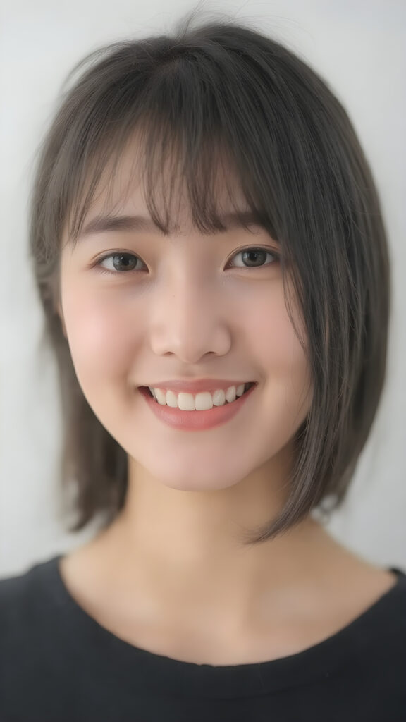 a (((gorgeously straight, sleek and shiny, white teeth shining brightly)), in a (((brightly detailed and high quality light and shadow photography))), featuring a (((beautiful young Korean girl))) with (((straight jet soft very long black hair, bangs cut))), her (((skin is beautifully toned and complements her look))), with (((soft, diffused lighting))) that brings out her (((best features))), including (((perfect white balance))) and (((dynamic depth of field))), as if captured by a (((professional studio photography team)))