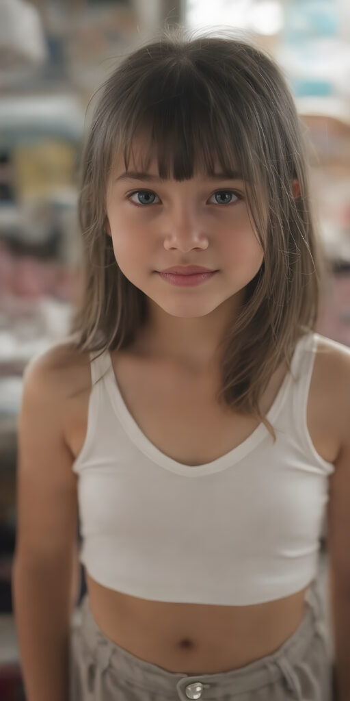 a (hyper-realistic, highly-detailed, vivid (((full body ((profile)) photo))), with ((warm glowing highlights)), ((softly backlit)), of a cute, innocent, ((skinny but toned)), ((young girl)) with a ((perfect round, plump lips)), and ((semi-long, straight, black, casually styled hair)), wearing a ((white short tank top, deep v-neck, well busty, perfect curved)), paired with ((short pants)), in a ((natural, cheerful, happy expressions)), and ((looking directly into the camera))