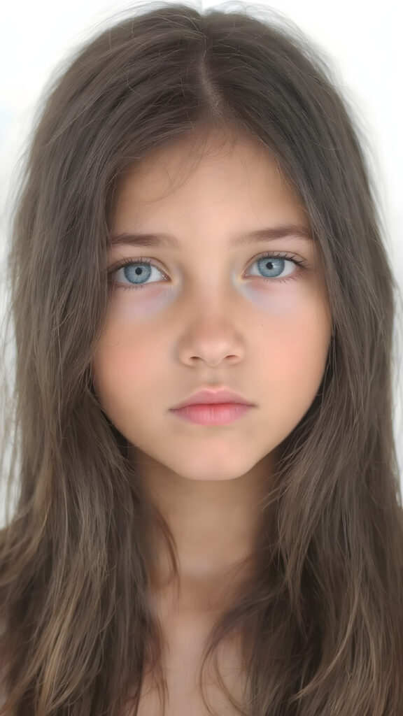 a ((natural teen girl)) realistic upper body portrait shot, her soft hair is obsidian-black and long, she has glancing silver-white eyes and are orbit round, she has pouting lips, she has a soft outlook, she has a fit figure, in a natural way, white backdrop
