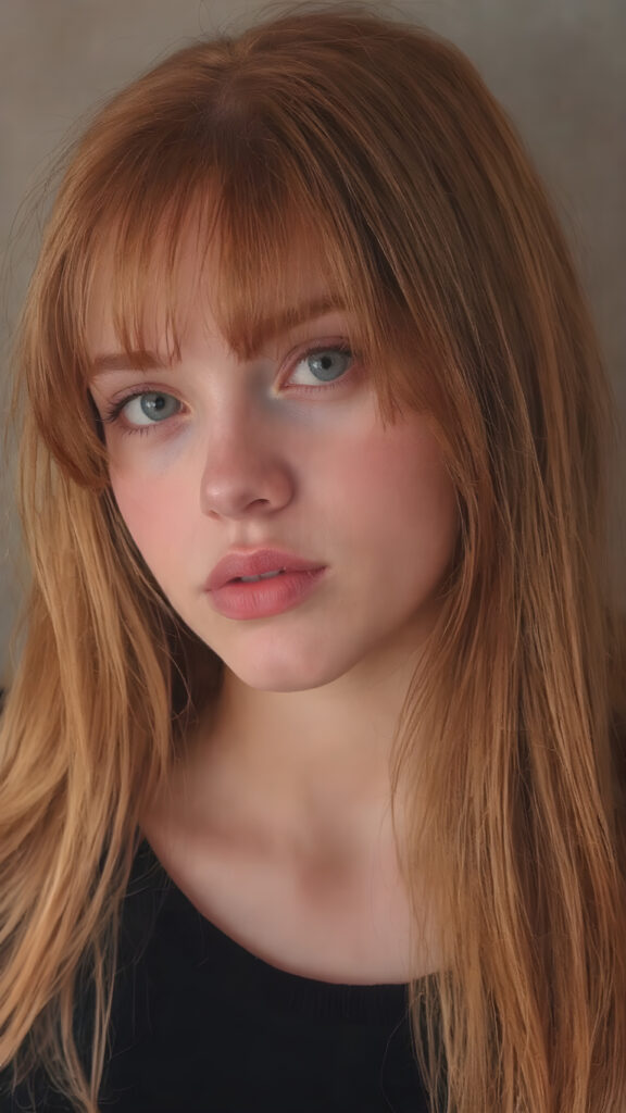 a photo booth pictures, a young cute teen girl with very long straight and shiny red soft hair, ((full plump red lips)), wears a ((black sweater made of wool)), looks seductively at the viewer, she has a perfect fit curved body, side view