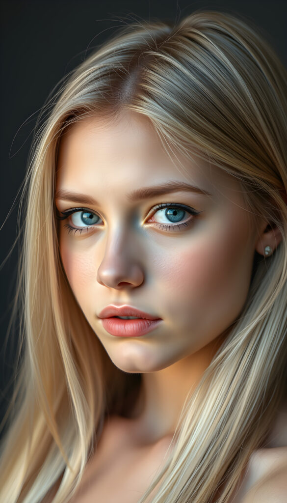a photo from a realistic detailed blonde girl, long straight hair