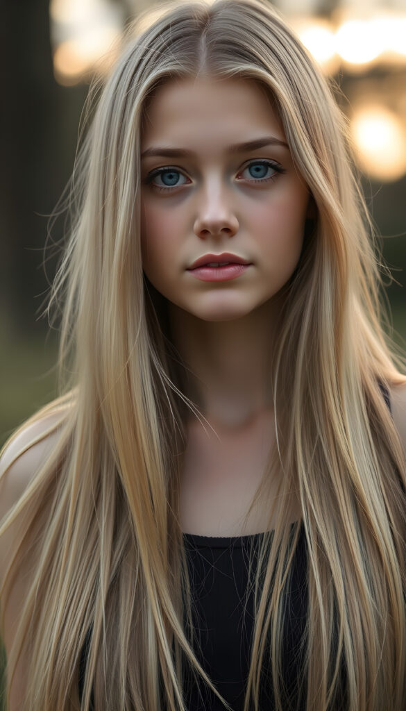 a photo from a realistic detailed blonde girl, long straight hair