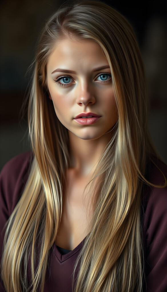 a photo from a realistic detailed blonde girl, long straight hair