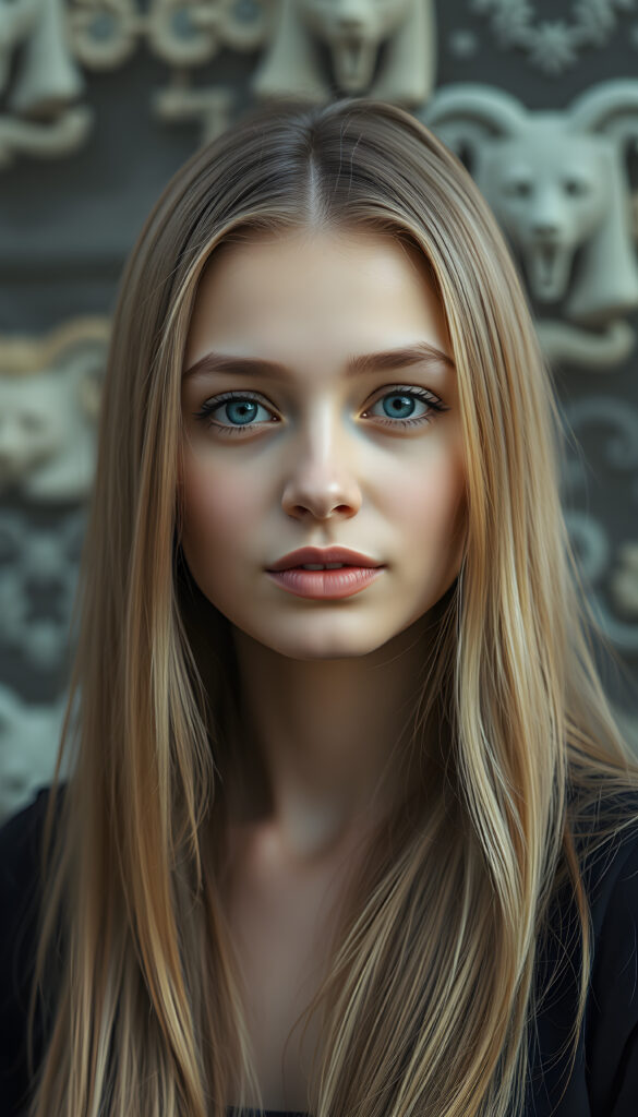 a photo from a realistic detailed blonde girl, long straight hair