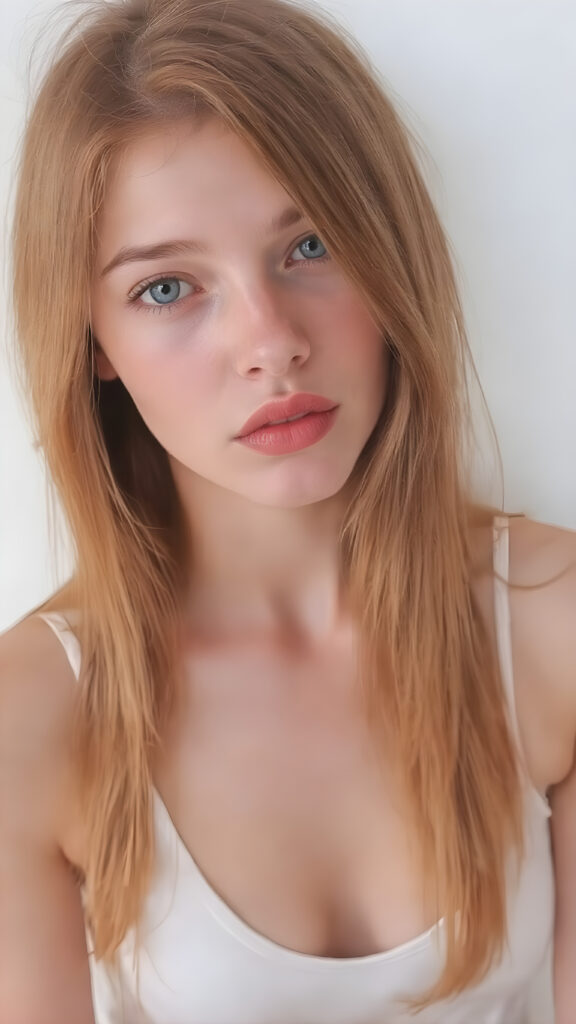 a realistically alcohol ink painting, (((full body picture))) of this cute and teen girl, her jet red silky hair ((straight and smooth at both ends)), cascading down her shoulders and chest. She has ((perfectly shaped lips)), which are full and painted in a (bright red color) that match her eyes. The lips are soft and inviting. The girl wears a ((white cropped short tank top, deep v-neck)), which perfectly complements her figure. Its low cut and short design accentuates her youthful curves in a playful way. The tank top also gives off a soft glow, highlighting her natural beauty. She wears the tank top on a day when she feels like posing, her hair is soft and silky, just like the clothes, enhancing her natural beauty with no extra effort on her part.