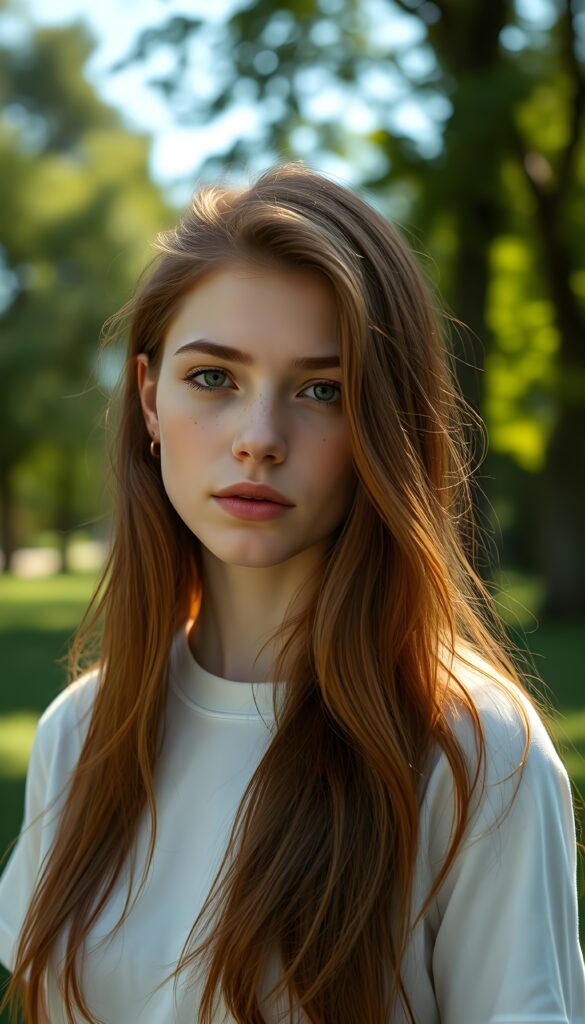 alone in a sunny green park, trees.