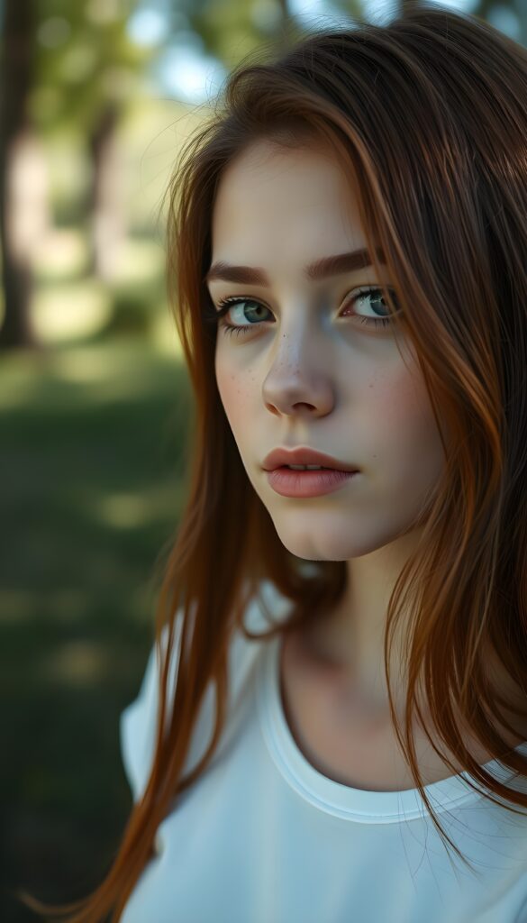 alone in a sunny green park, trees.