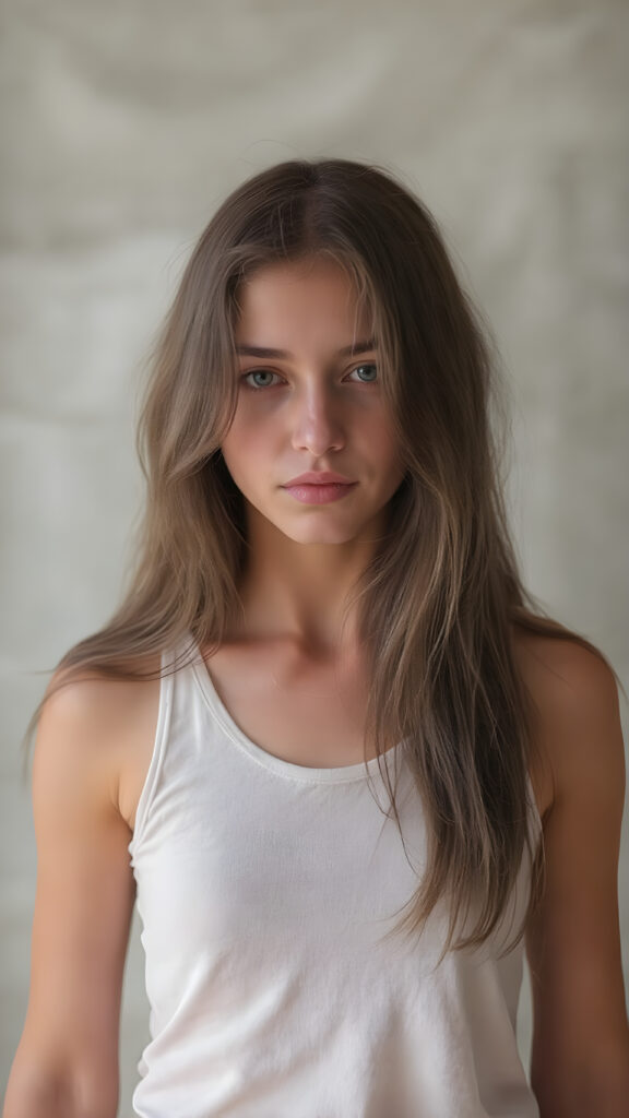 a (((stunningly detailed full-body image))) capturing a a girl in a lifting tank top, long hair