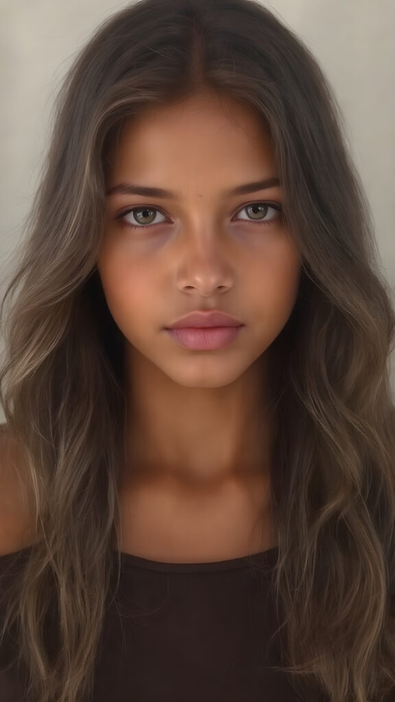 a sugar-sweet, Indian girl, long wavy soft hair, portrait of the entire upper body, detailed and realistic